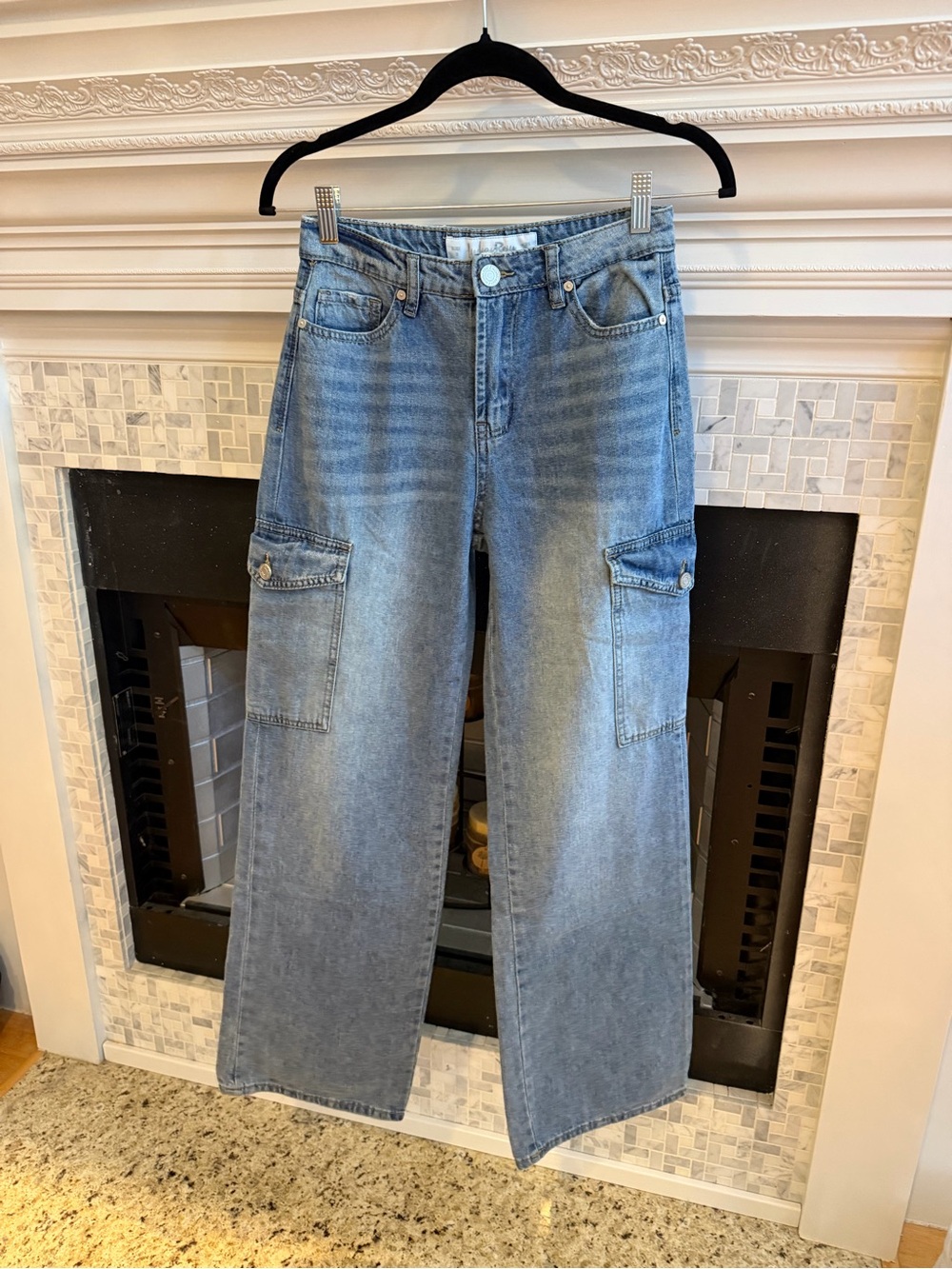 Indigo Rein Light Blue Wide-Leg Cargo Jeans
